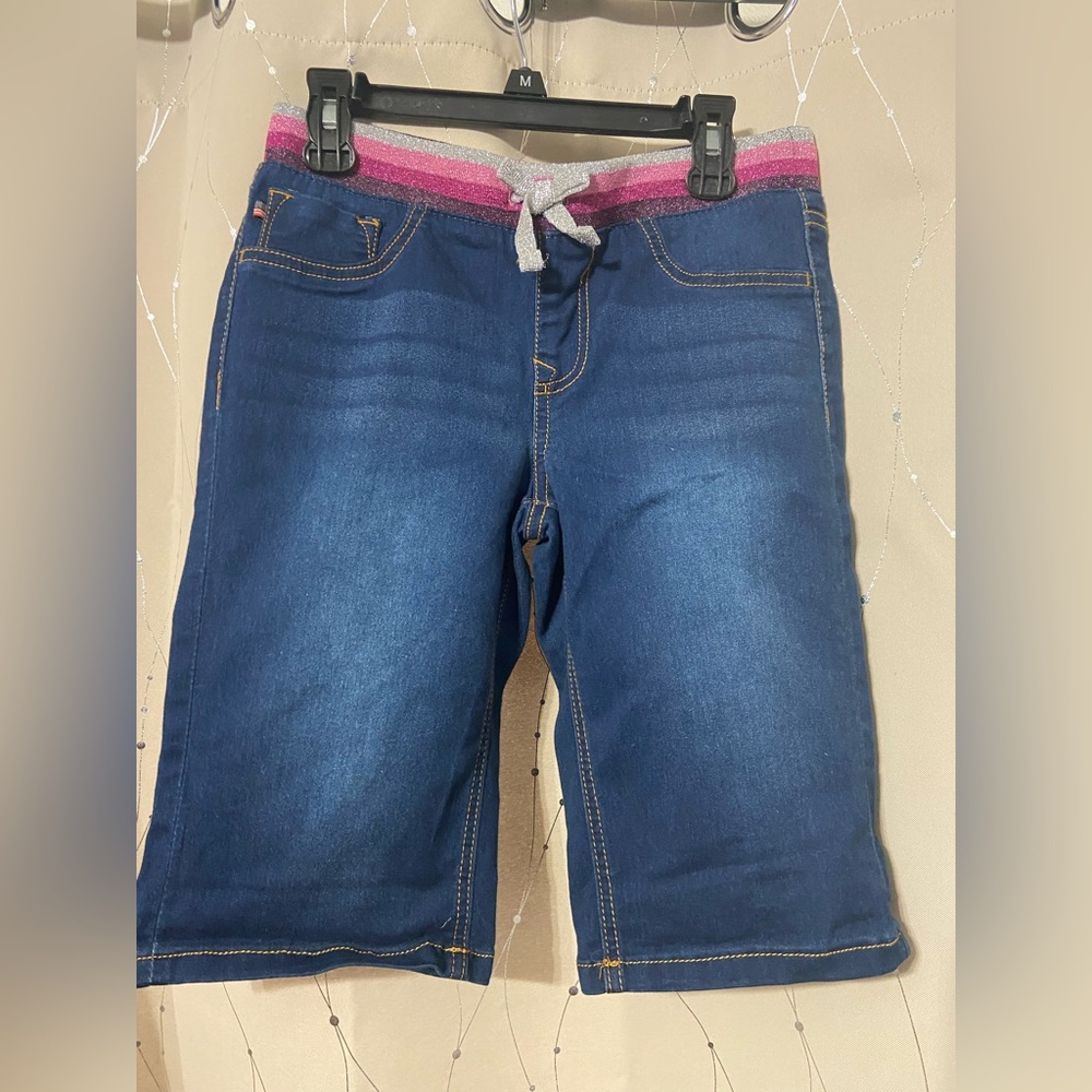 Blue Denim Burmuda Shorts with Pink Waistband Girls 12-14
